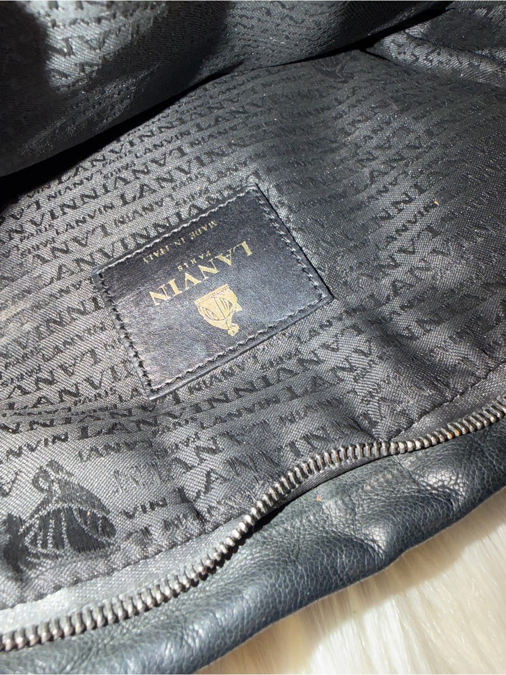 Lanvin Black Quilted Leather Wristlet with Fabric Tie - Picture 6 of 6